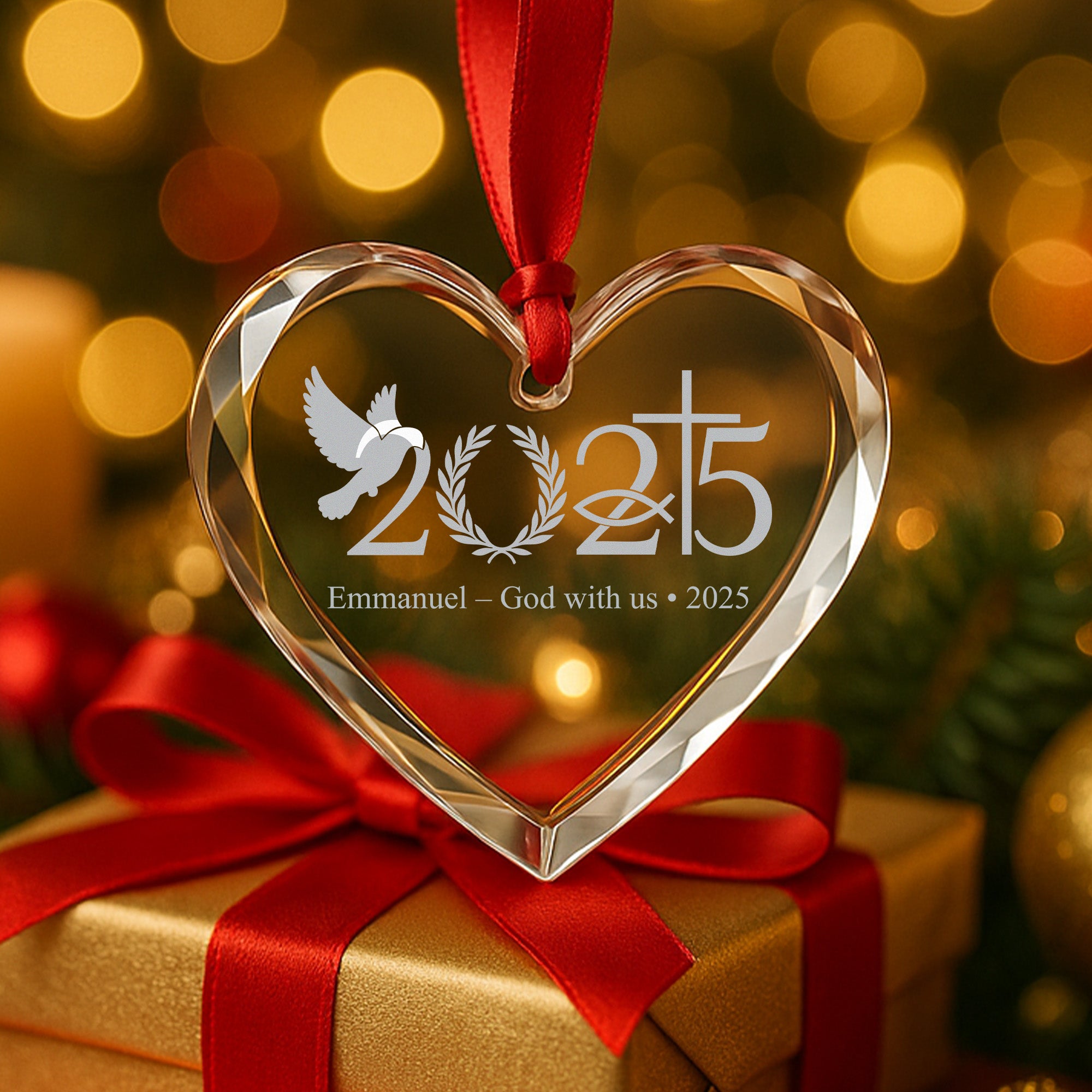 Christian Heart Ornament – 2025 Emmanuel God With Us, Religious Christmas Decoration, Faith Gift for Believers|ONM47