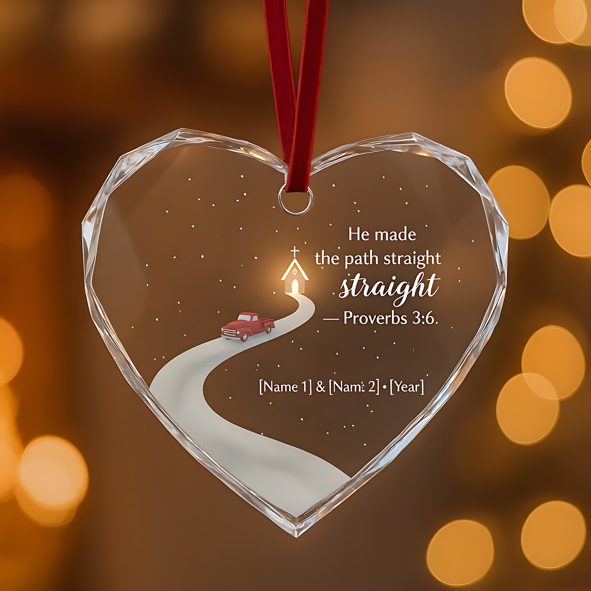 Personalized Christian Heart Ornament, Proverbs 3:6 Bible Verse Gift, Couple Car Ornament, Faith Love Keepsake, Wedding Decor|ONM81