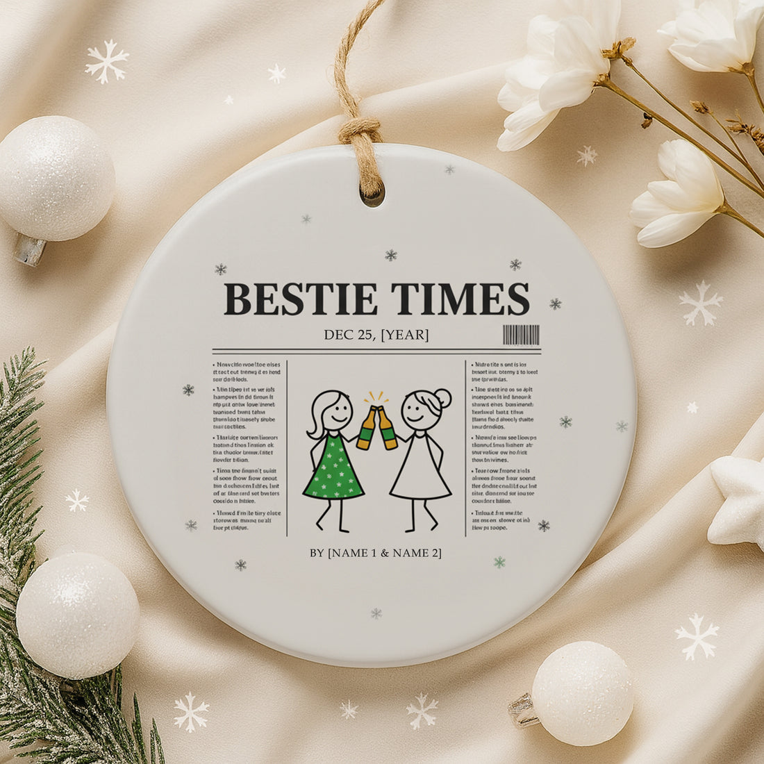 Bestie Times Ornament – Personalized Best Friend Gift, Custom Newspaper Ornament, Funny Christmas Gift for Friends|ONM46