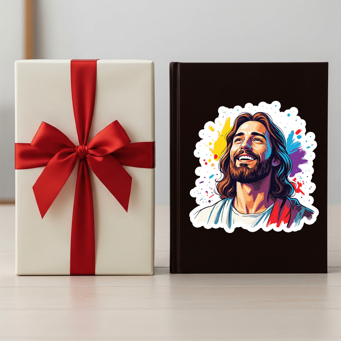 STK17 Smiling Jesus Sticker – Christian Vinyl Waterproof Decal, 3 Inch Faith Sticker for Laptop, Water Bottle, Bible Journal Gift