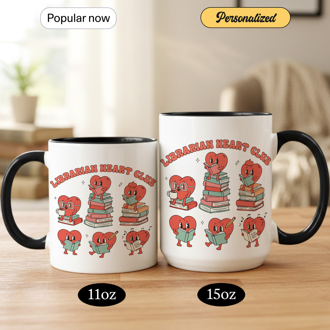 Librarian Heart Club Mug – Cute Librarian Gift, Bookish Coffee Cup for Teachers, Reading Lovers & Library Staff| Mug 161