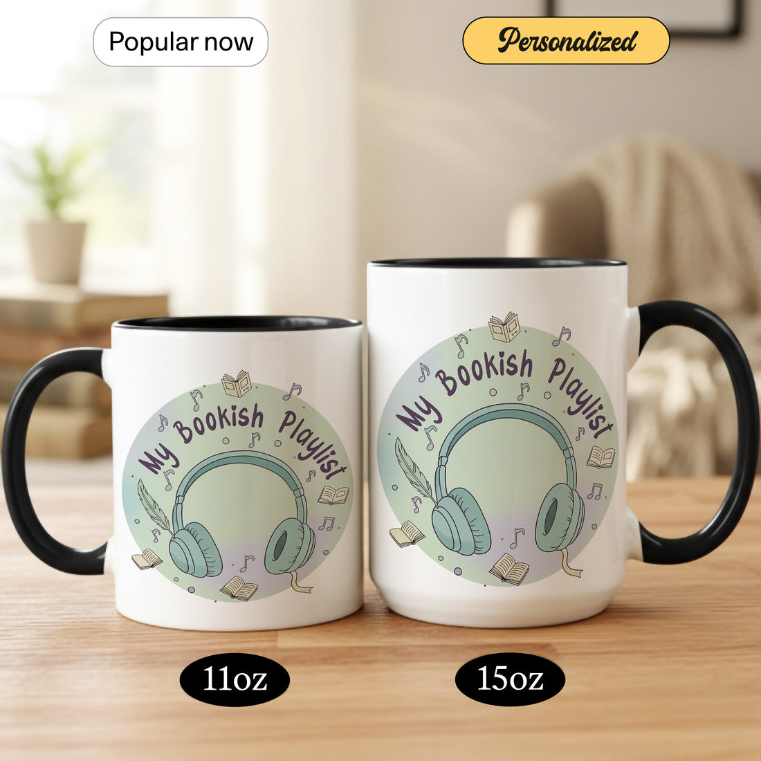 My Bookish Playlist Coffee Mug | Cute Literary Headphones Art | Perfect Gift for Bookworms, Readers & Library Lovers| Mug 16