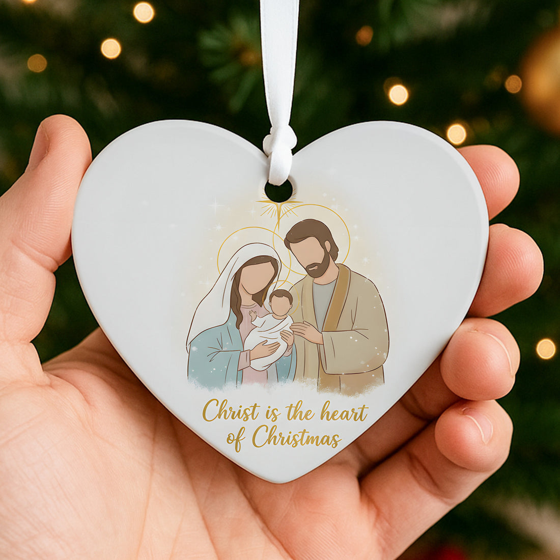 Christian Christmas Ornament Set | Nativity & Holy Family 2-Pack | Religious Ceramic Ornament Gift for Tree|ONMCB19