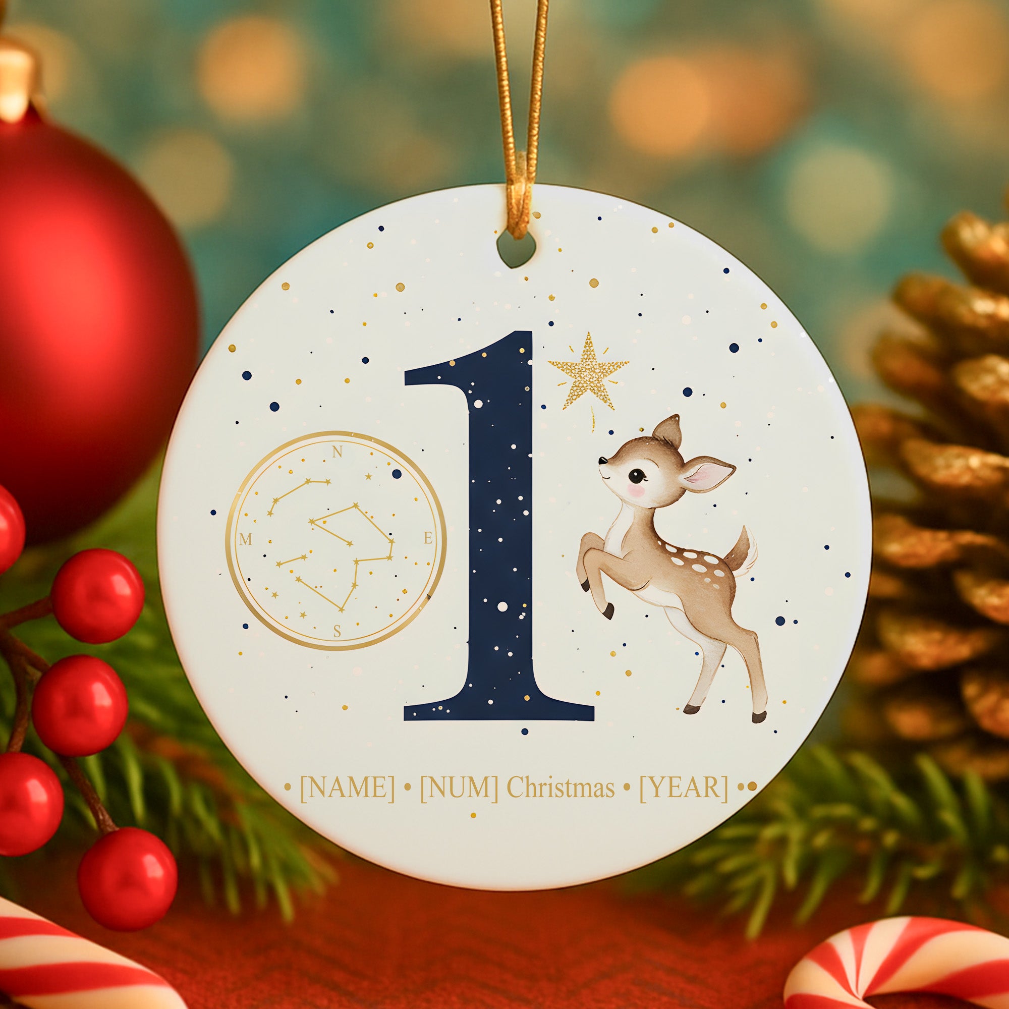 Personalized Deer Christmas Ornament, Custom Name and Year Ceramic Ornament, Holiday Keepsake Gift|ONM67