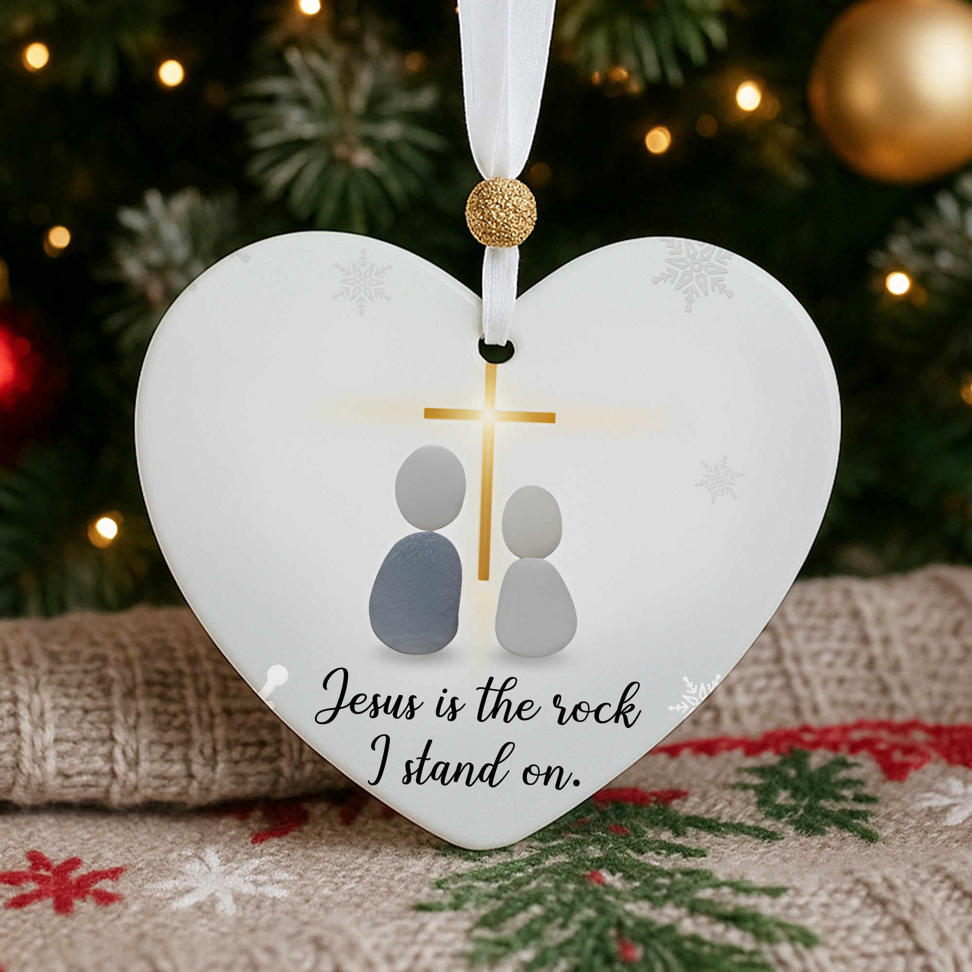 Faith Christmas Ornament – Jesus Is the Rock I Stand On, Inspirational Religious Gift, Christian Ceramic Decoration|ONM06