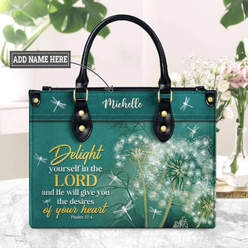 Christianart Designer Handbags, Delight Yourself In The Lord Psalm 37:4 Dandelion Dragonfly, Personalized Gifts, Gifts for Women, Christmas Gift.