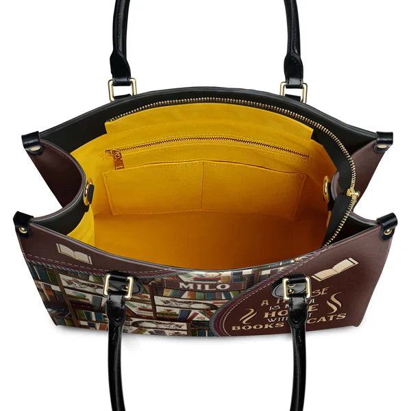 Christianartbag Handbags A House Is Not A Home Without Books And Cats Handbag Design – Christian apparel for women – Leather 
