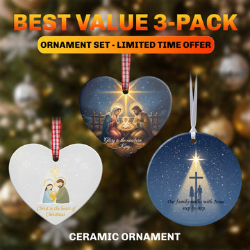 Faith Christmas Ornament Set of 3, Christian Nativity Ceramic Decor, Religious Xmas Tree Ornament, Gift for Believers and Family|ONMCB01