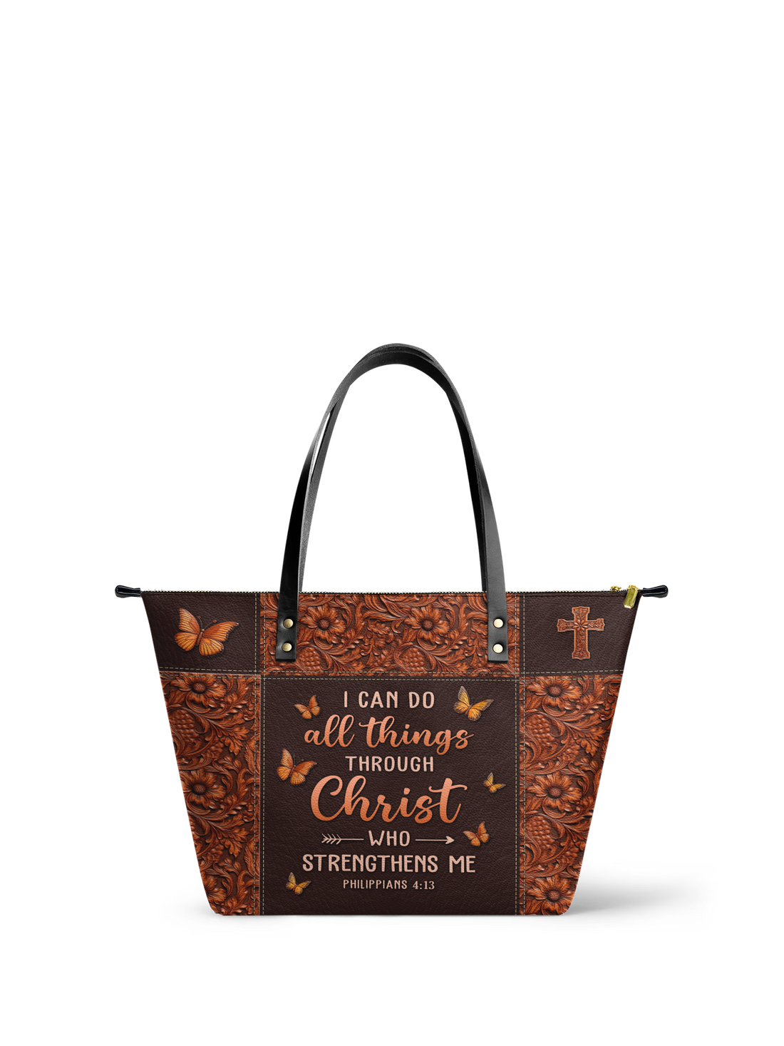 "Believe" - Philippians 4:13 Leather Tote Bag – Christian apparel for women – Premium Vegan Leather
