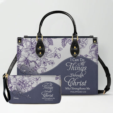 Christian Personalized Leather Handbag Flower for Women – Custom Name & Scripture | CHRISTIANARTBAG CAB031326