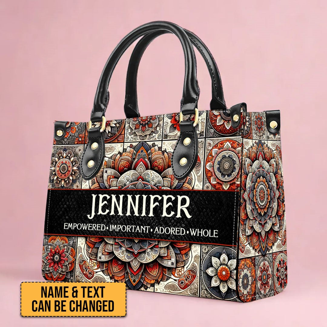 Personalized Mandala Leather Tote Bag - CHRISTIANARTBAG CABLTHB01170424. – Christian apparel for women – Leather Handbag L 13