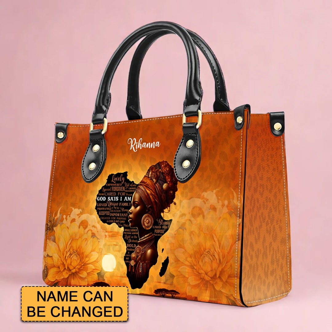 Customizable Afrocentric Leather Tote Bag - Personalized Elegant Designer Handbag by – Christian apparel for women – Leather 