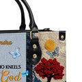 Christianartbag Handbags She Who Kneels Before God Romans 8 31 Embroidered Handbag – Christian apparel for women – Leather Ha