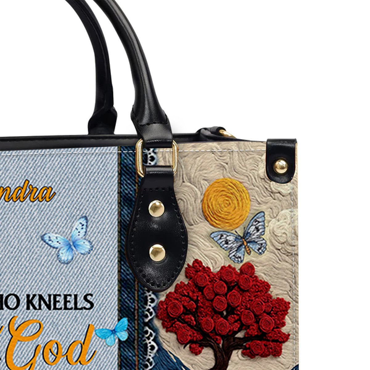 Christianartbag Handbags She Who Kneels Before God Romans 8 31 Embroidered Handbag – Christian apparel for women – Leather Ha