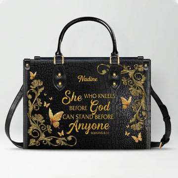CHRISTIANARTBAG Handbags - She Who Kneels Before GOD - Custom Bible Verses Name & Color - Personalized Leather Handbag - CABLTB01040625