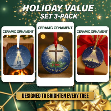 Religious Christmas Ornament 3-Pack – Christian Faith, Jesus Cross & Holy Family Ornaments, Ceramic Ornament Gift Set|ONMCB23