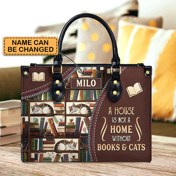 Christianartbag Handbags A House Is Not A Home Without Books And Cats Handbag Design – Christian apparel for women – Leather 