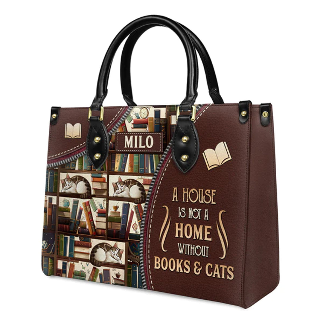 Christianartbag Handbags A House Is Not A Home Without Books And Cats Handbag Design – Christian apparel for women – Leather 