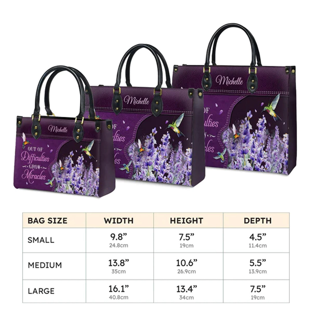 Christianartbag Handbags Out Of Difficulties Grow Miracles 1 Peter 5 10 Hummingbird – Christian apparel for women – Leather C