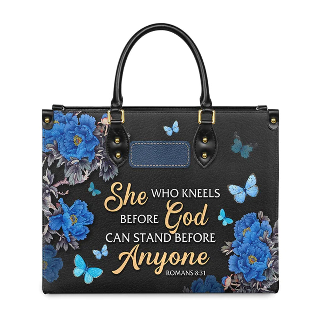 Christianartbag Handbags She Who Kneels Before God Romans 8 31 Handbag Design Monogram – Christian apparel for women