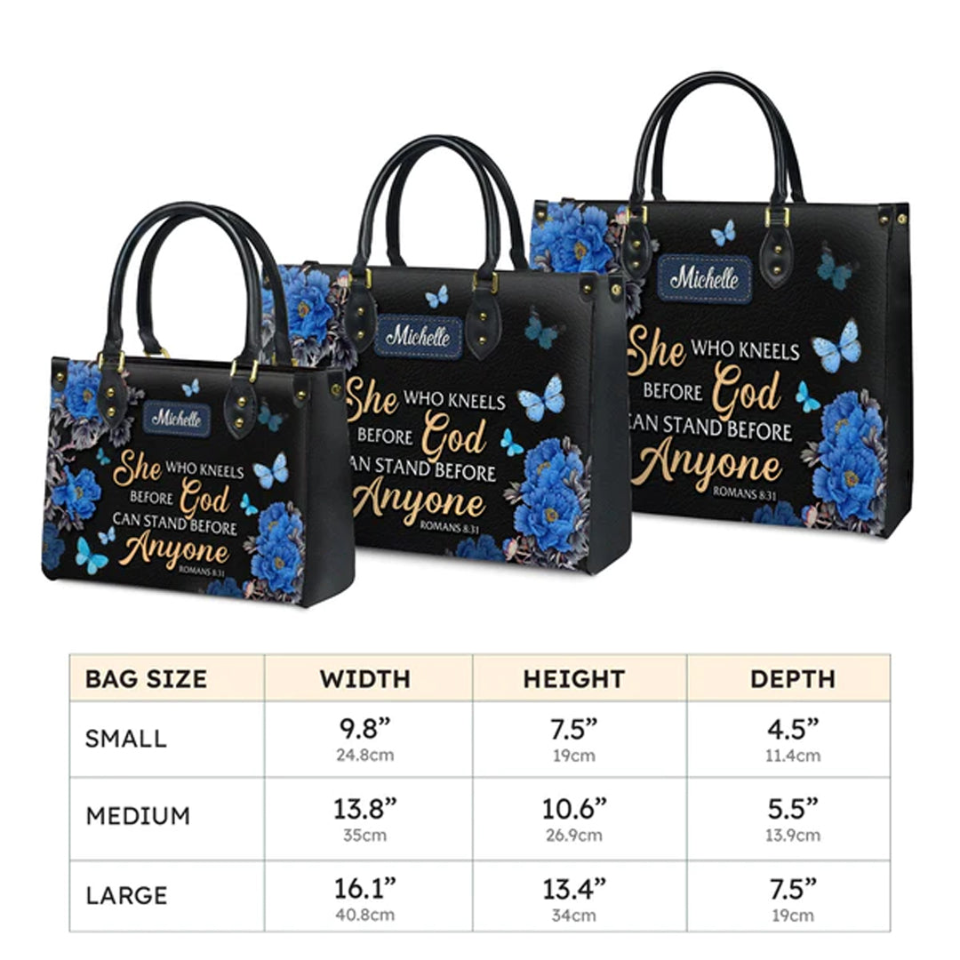 Christianartbag Handbags She Who Kneels Before God Romans 8 31 Handbag Design Monogram – Christian apparel for women – Leathe