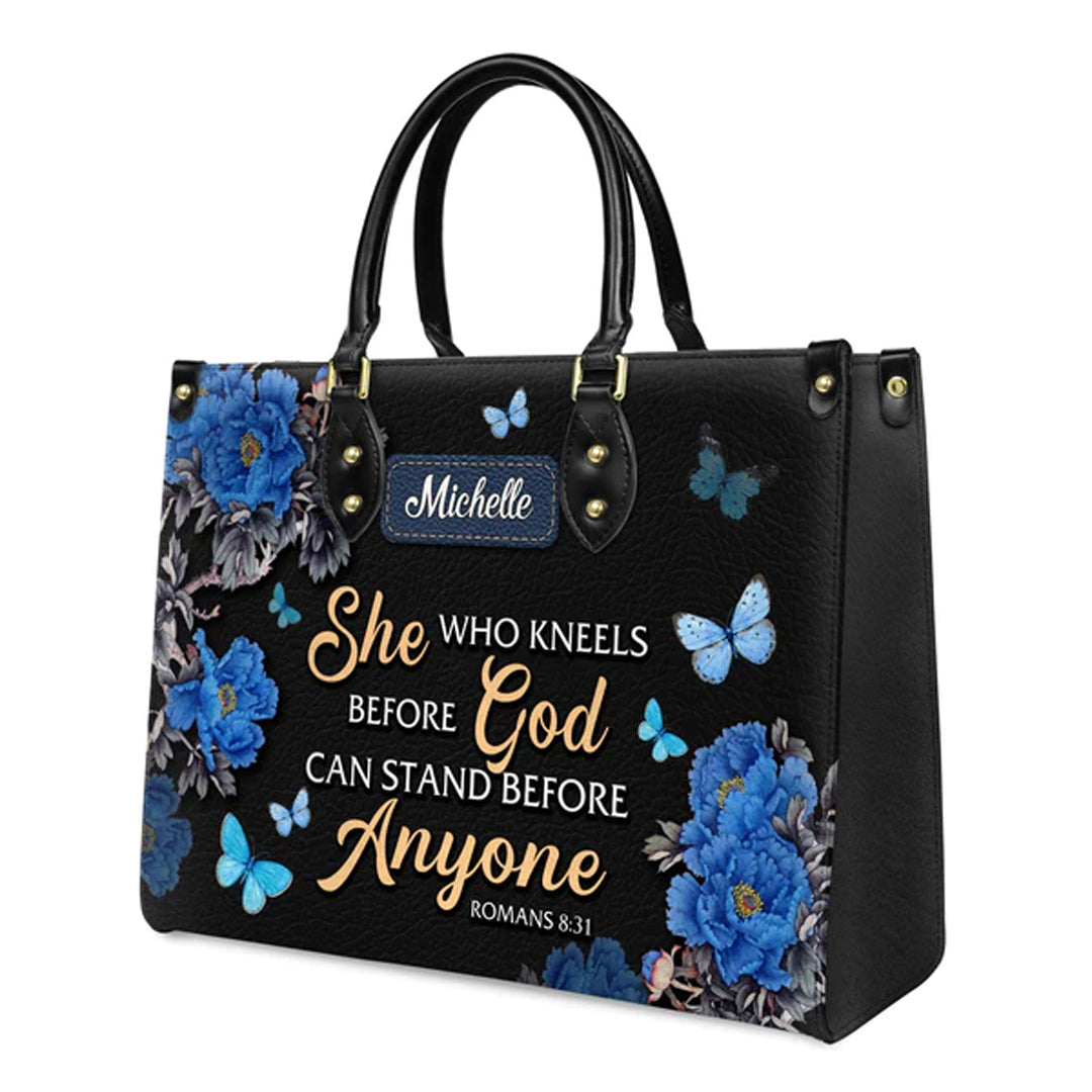 Christianartbag Handbags She Who Kneels Before God Romans 8 31 Handbag Design Monogram – Christian apparel for women