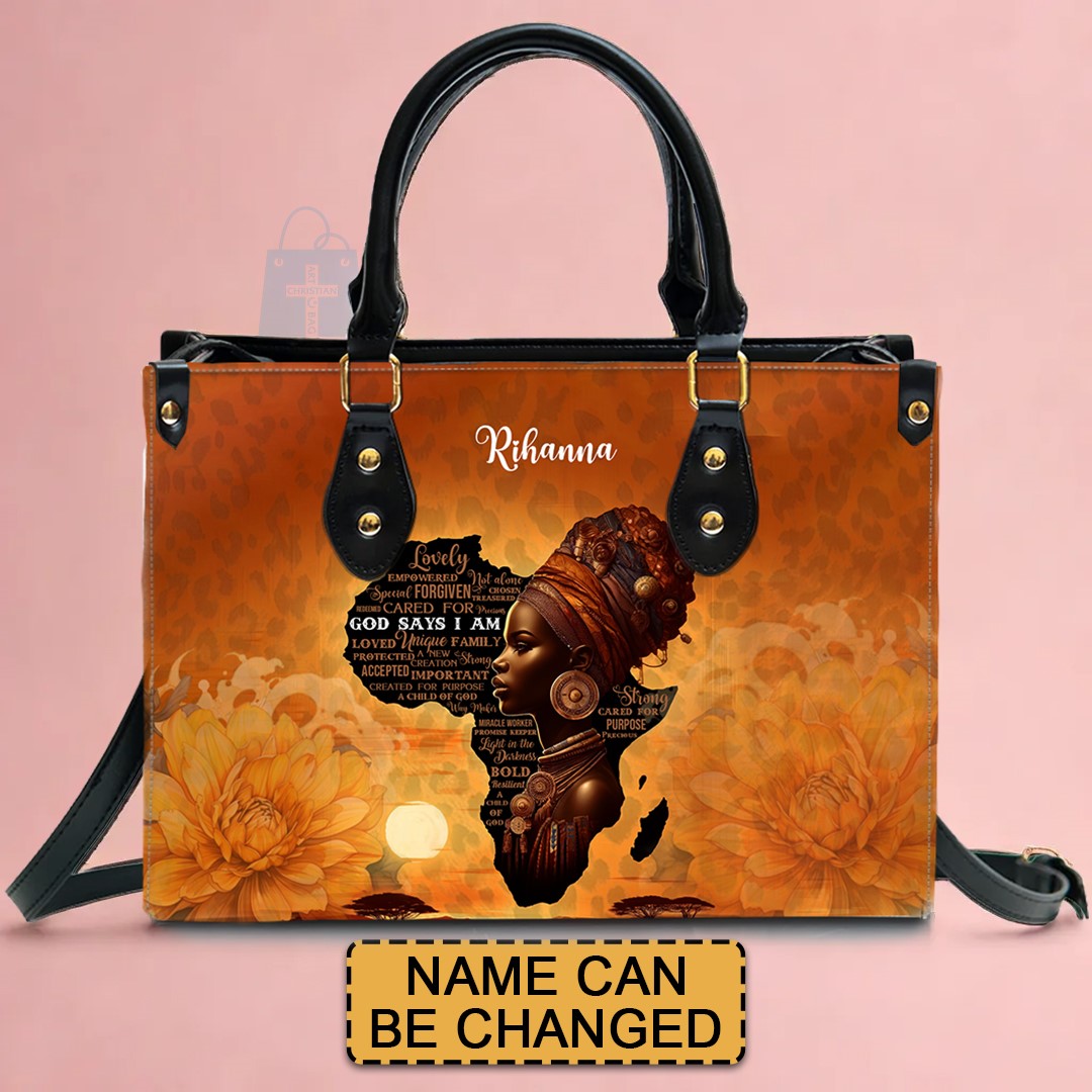 Customizable Afrocentric Leather Tote Bag - Personalized Elegant Designer Handbag by – Christian apparel for women – Leather 