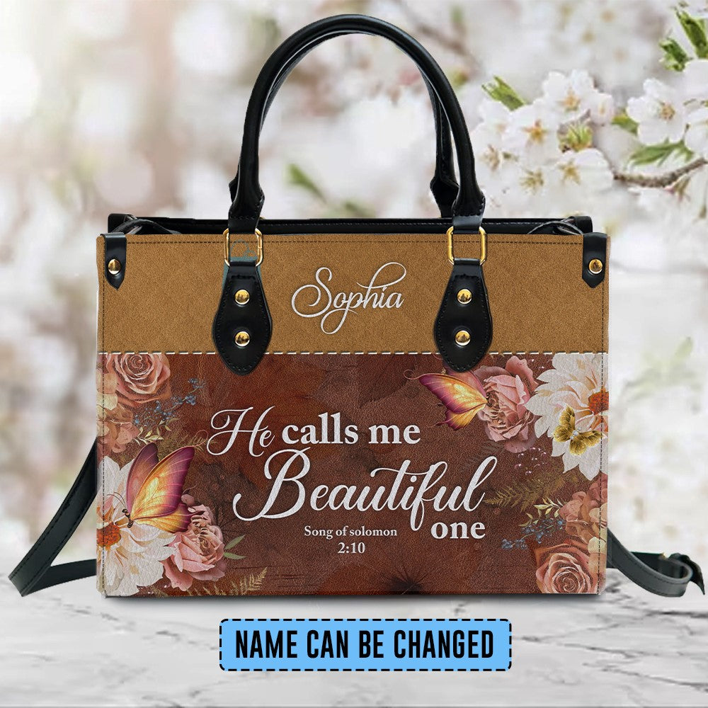 Christianartbag Handbags He Calls Me Beautiful One Leather Handbag Butterfly Flower – Christian apparel for women – Leather H