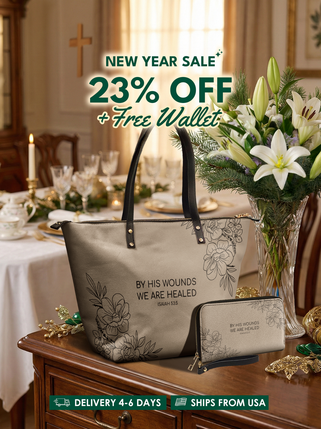 Complete - Isaiah 53:5 Leather Tote Bag Deal – Christian apparel for women – Premium Vegan Leather