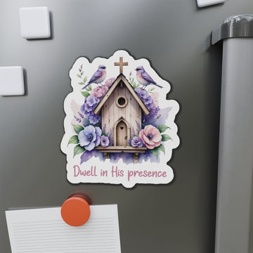 Dwell in His Presence Christian Sticker – Birdhouse Cross Floral Vinyl Decal – Faith Waterproof Sticker for Laptop, Water Bottle, Journal|STK27