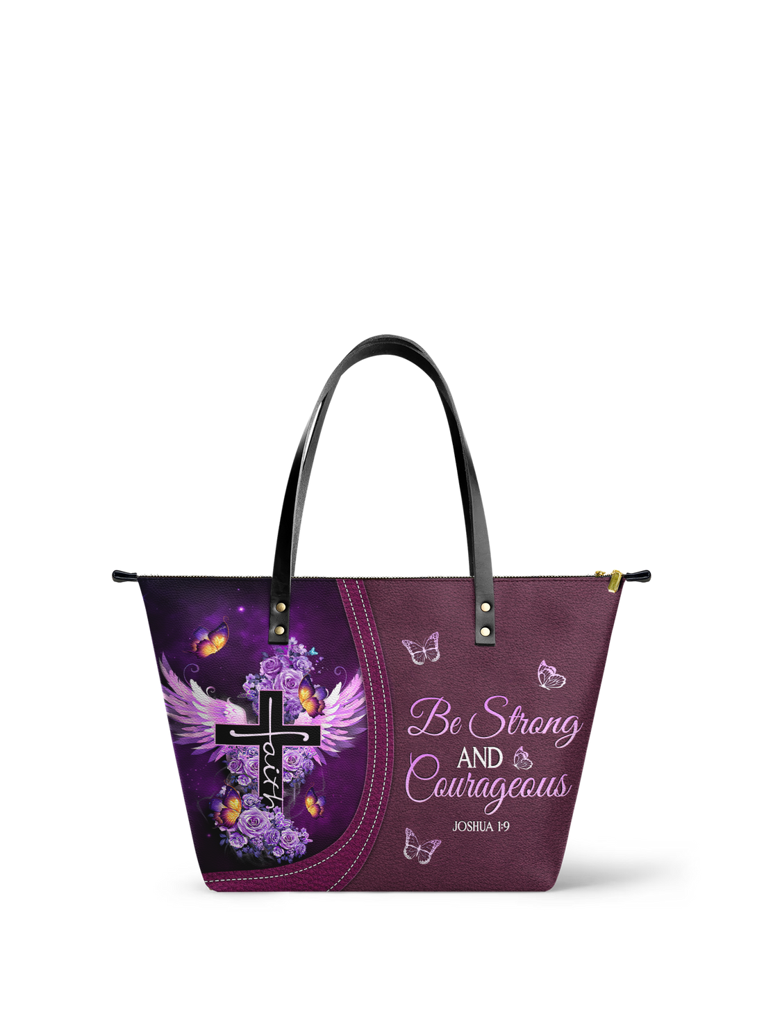 "Courage" - Joshua 1:9 Leather Tote Bag – Christian apparel for women – Premium Vegan Leather