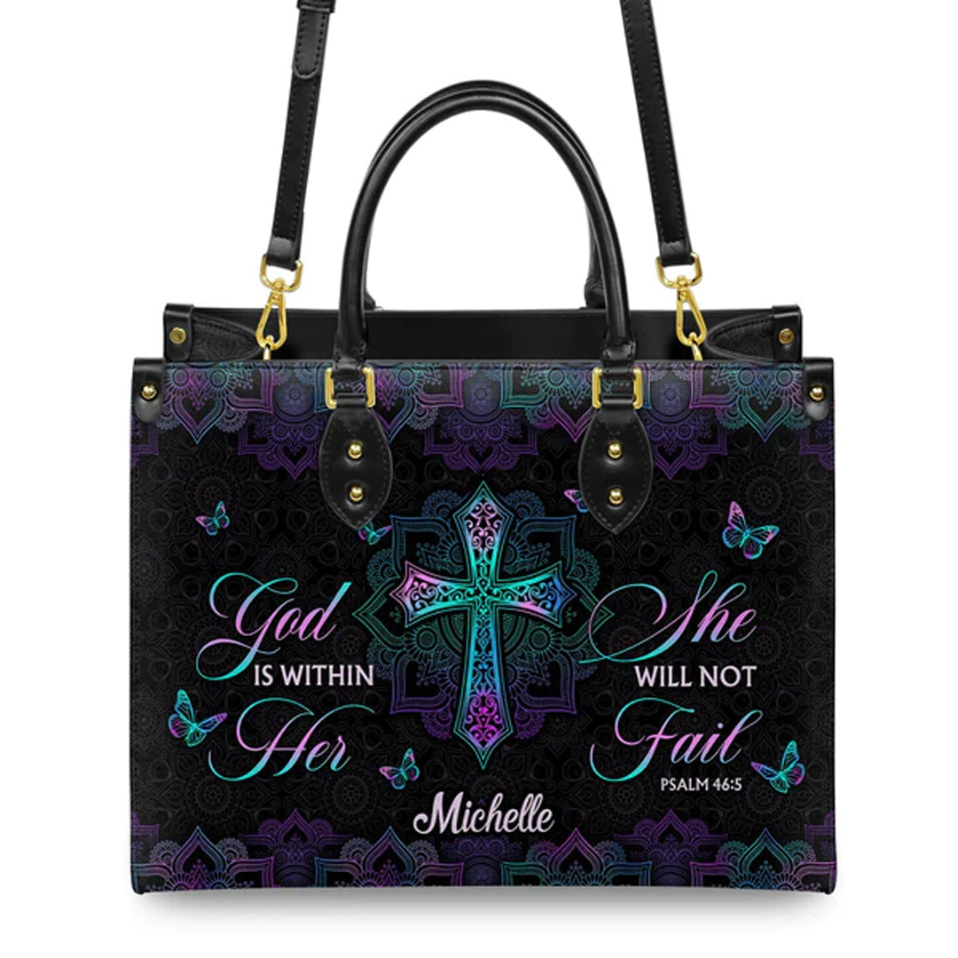 Christianartbag Handbags God Is Within Her She Will Not Fail Psalm 46 5 Mandala – Christian apparel for women – Leather TOTE 
