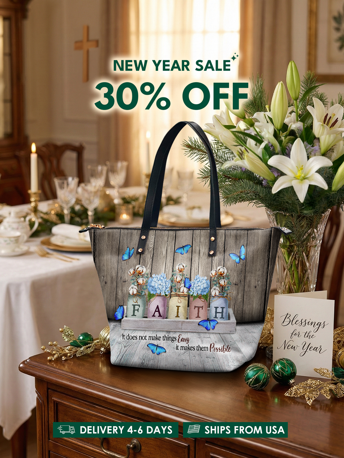 "Faith" Leather Tote Bag – Christian apparel for women – Premium Vegan Leather