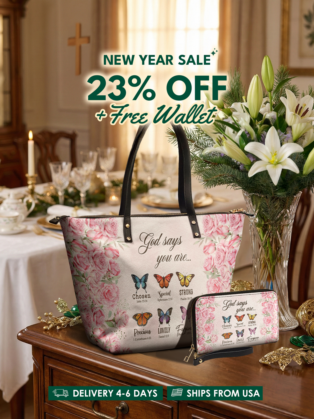 Flutter Leather Tote Bag Deal – Christian apparel for women – Premium Vegan Leather