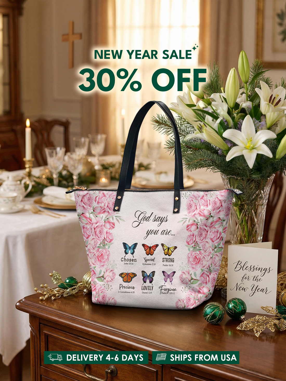 "Flutter" Leather Tote Bag – Christian apparel for women – Premium Vegan Leather
