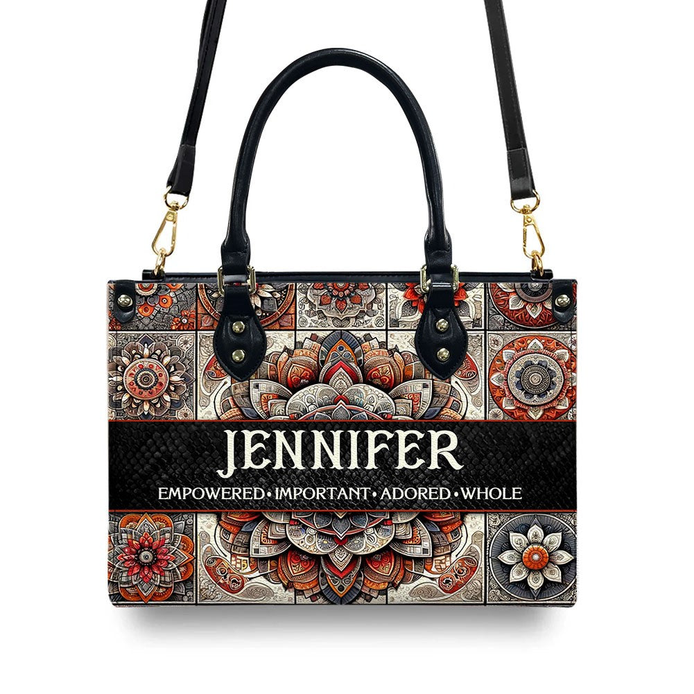 Personalized Mandala Leather Tote Bag - CHRISTIANARTBAG CABLTHB01170424. – Christian apparel for women – Leather TOTE bag 17.
