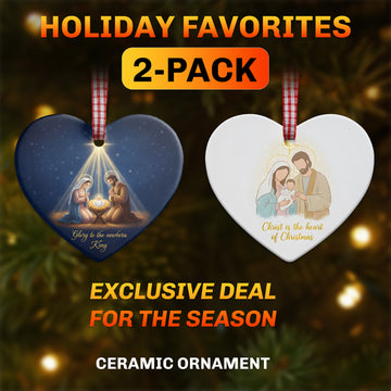 Christian Christmas Ornament Set | Nativity & Holy Family 2-Pack | Religious Ceramic Ornament Gift for Tree|ONMCB19