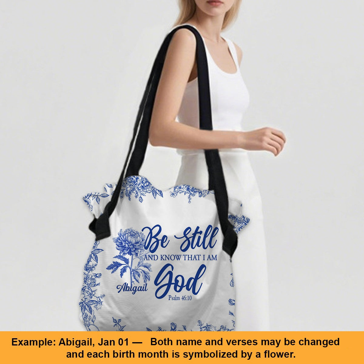 Personalized Large Oxford Fabric Tote Bag – Christian Bible Verse Shoulder Bag with – Christian apparel for women – Be Still 