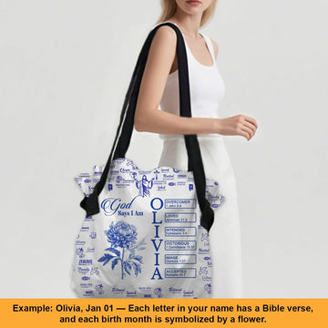 Personalized Christian Tote Bag – Large Oxford Fabric Shoulder Bag with Custom Name – Christian apparel for women – Blue