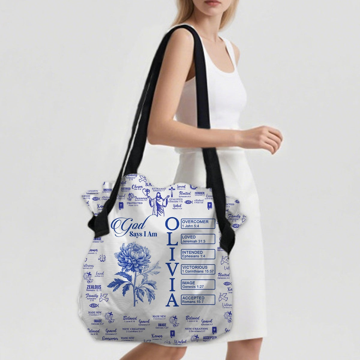 Personalized Christian Tote Bag – Large Oxford Fabric Shoulder Bag with Custom Name – Christian apparel for women