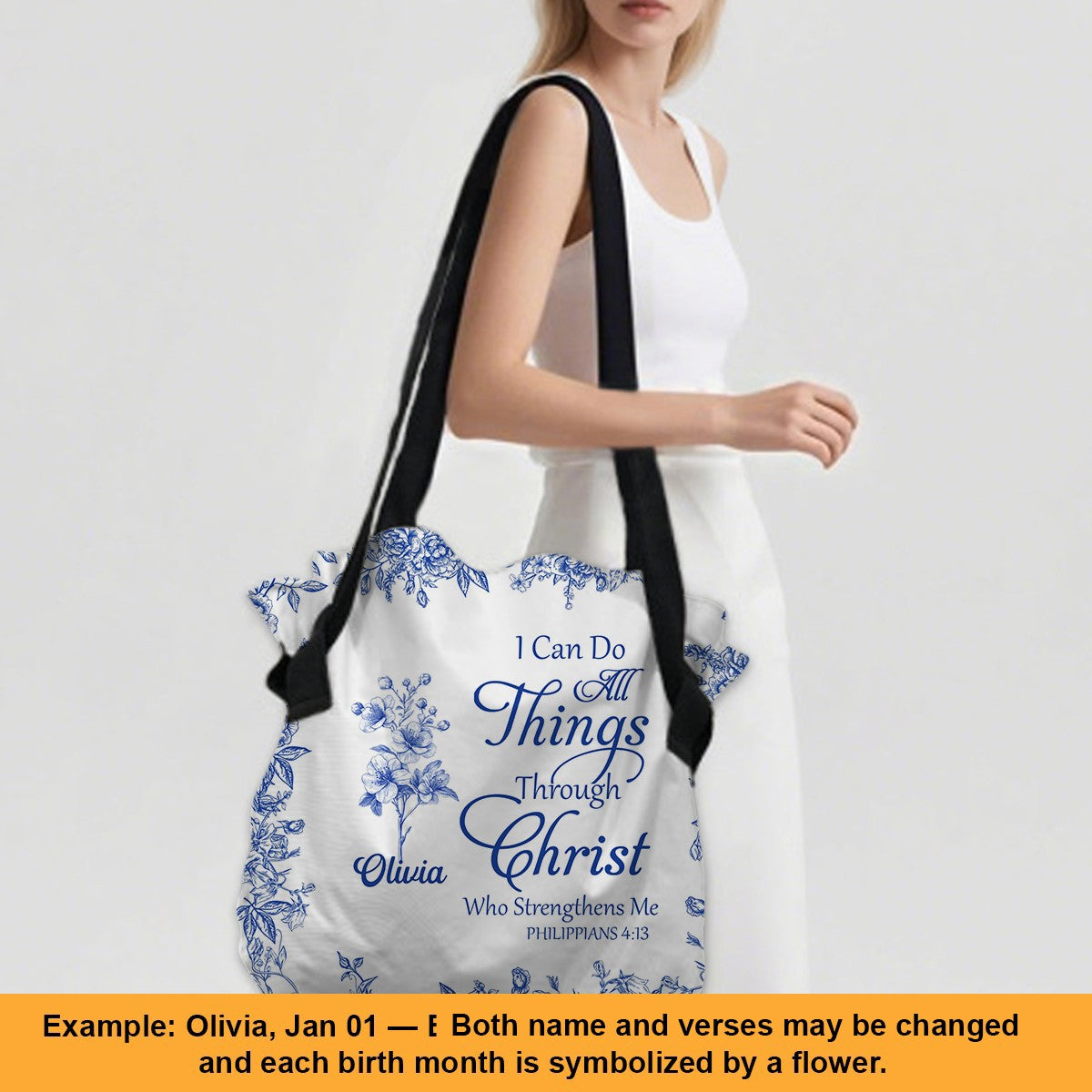 Personalized Large Oxford Fabric Tote Bag – Christian Bible Verse Shoulder Bag with – Christian apparel for women – I Can Do 