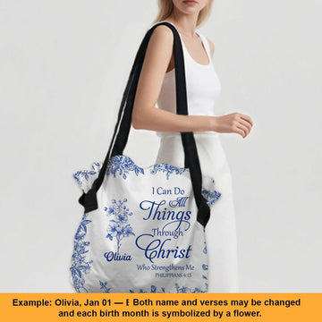 Personalized Large Oxford Fabric Tote Bag – Christian Bible Verse Shoulder Bag with – Christian apparel for women – I Can Do 