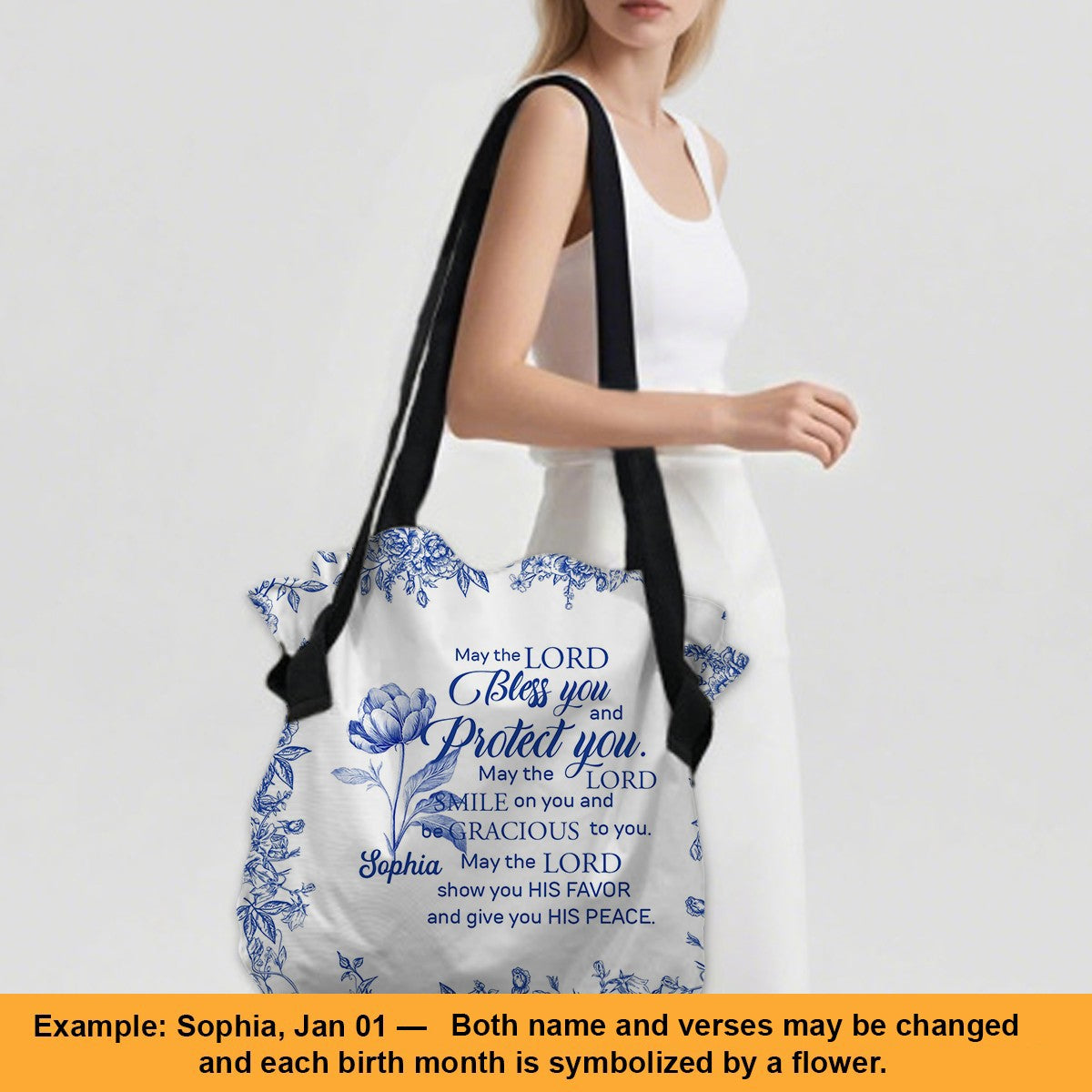 Personalized Large Oxford Fabric Tote Bag – Christian Bible Verse Shoulder Bag with – Christian apparel for women – May The L