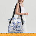 Personalized Large Oxford Fabric Tote Bag – Christian Bible Verse Shoulder Bag with – Christian apparel for women – She Who K