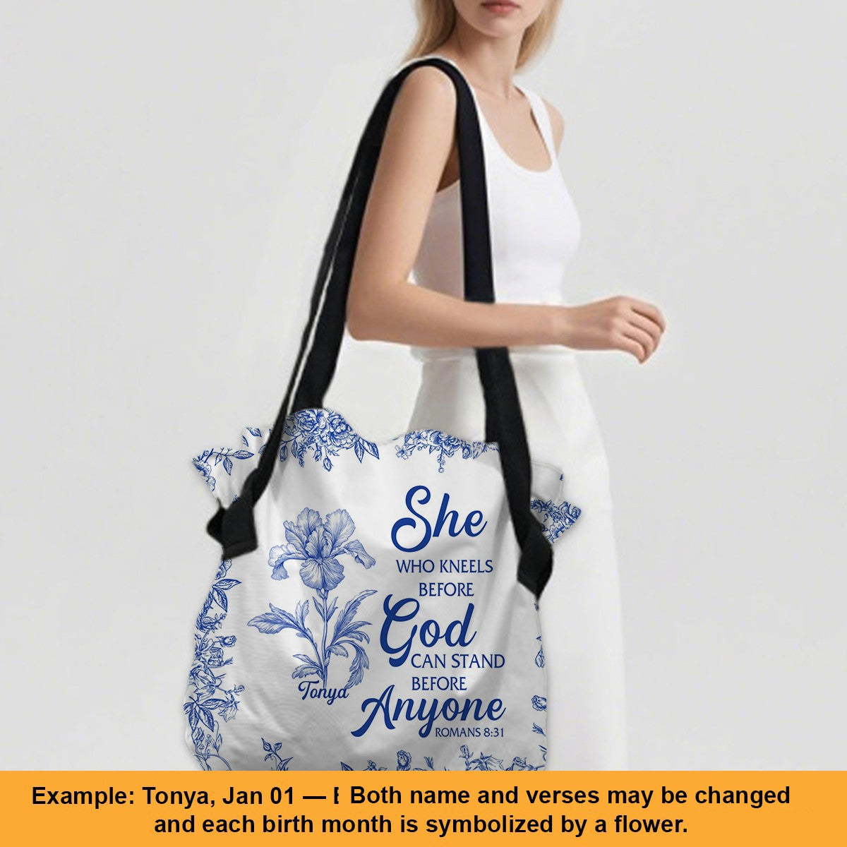 Personalized Large Oxford Fabric Tote Bag – Christian Bible Verse Shoulder Bag with – Christian apparel for women – She Who K