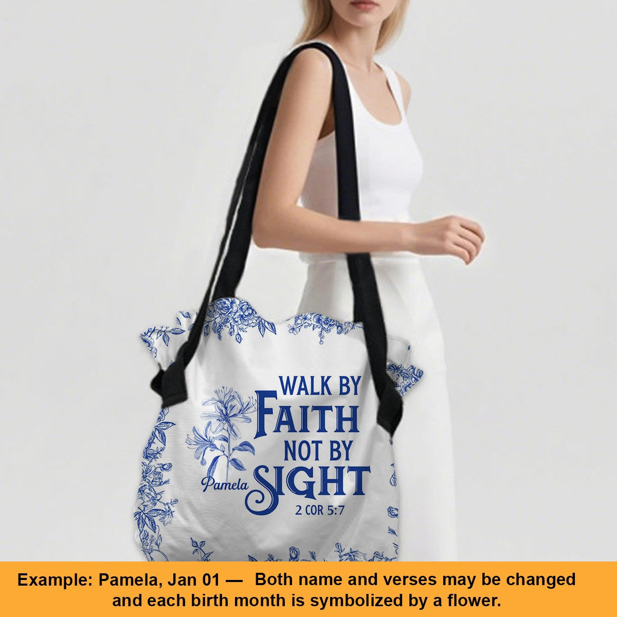 Personalized Large Oxford Fabric Tote Bag – Christian Bible Verse Shoulder Bag with – Christian apparel for women – Walk By F