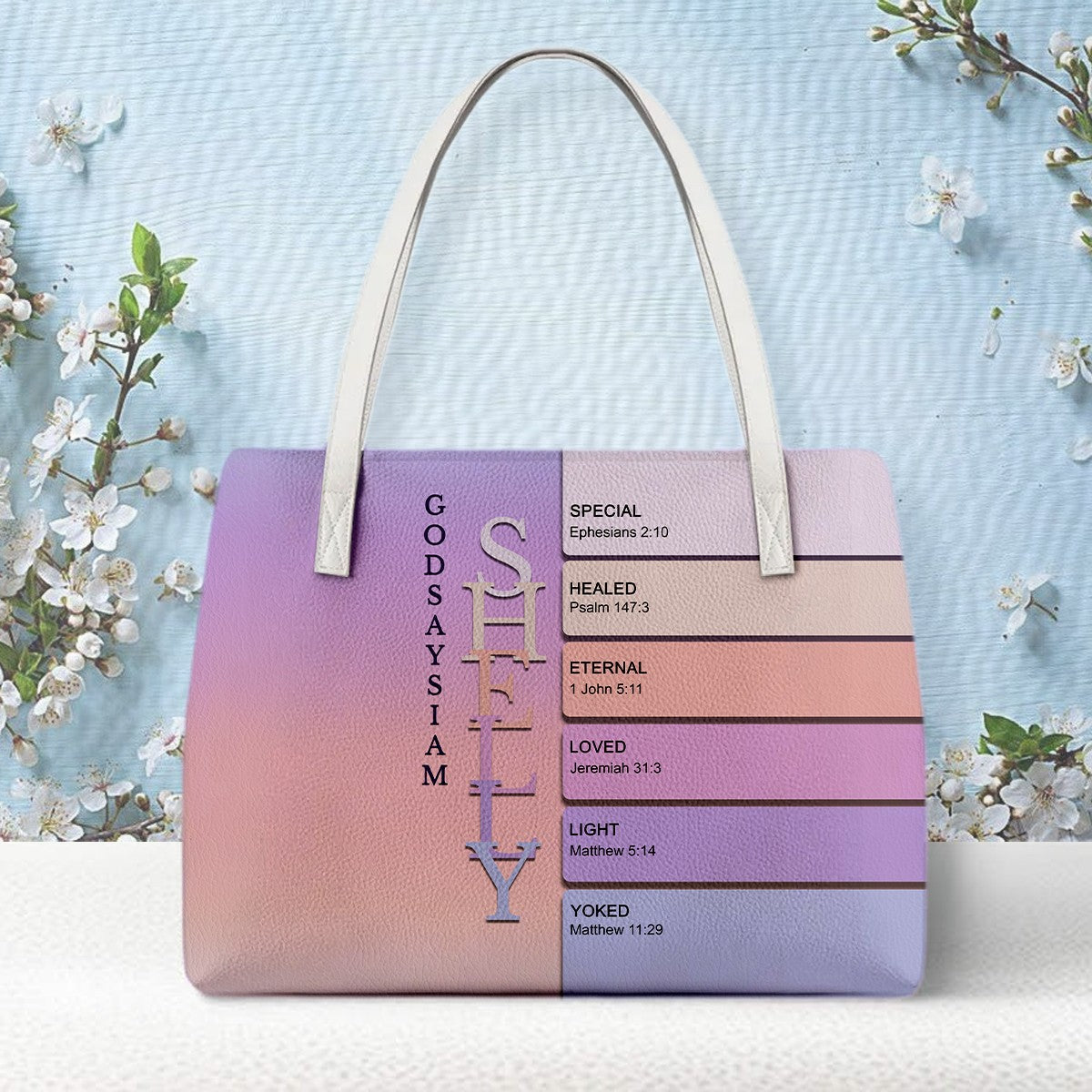 Personalized Christian Tote Bag – God Says I Am Custom Name & Color with Bible Verses – Christian apparel for women – Dreamy 
