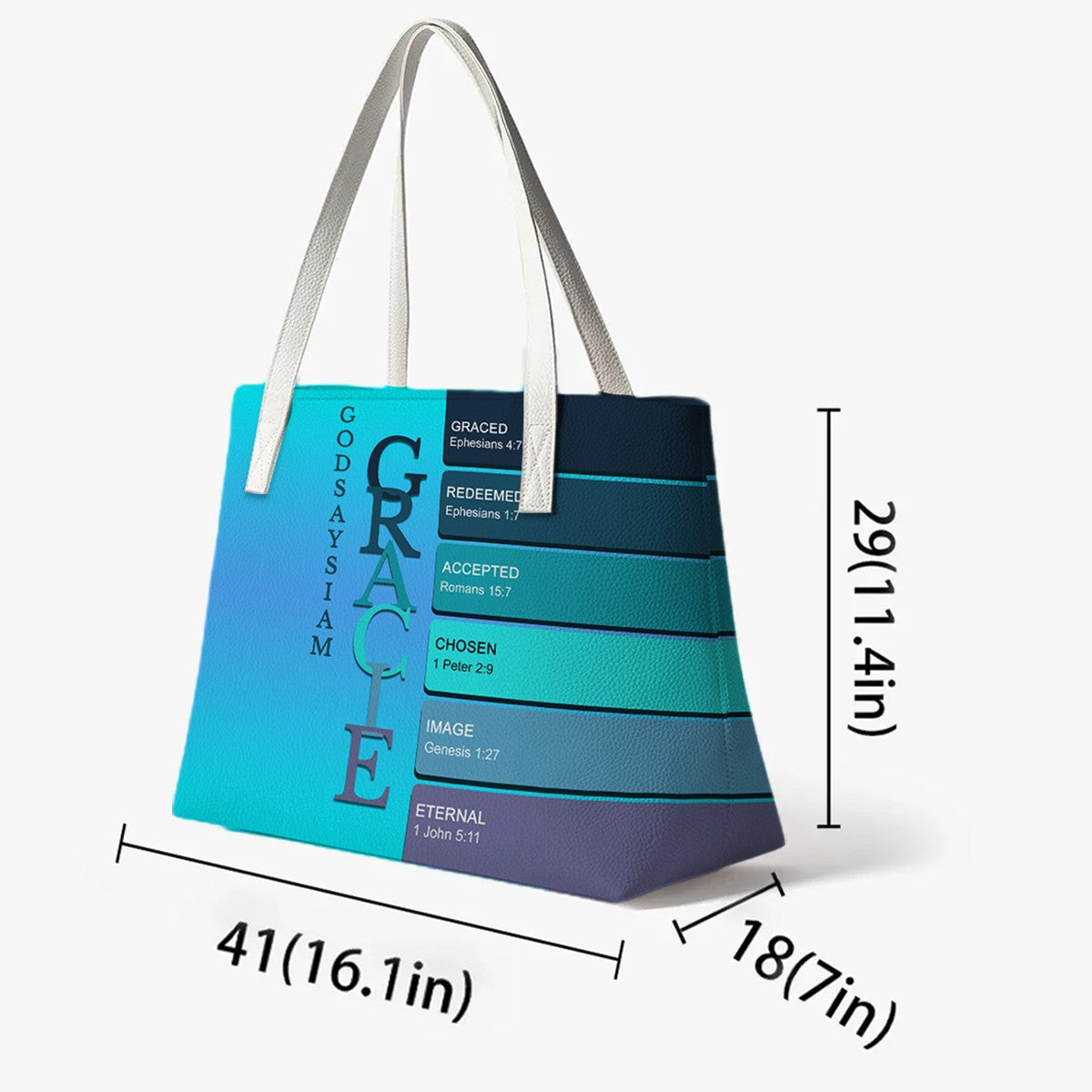 Personalized Christian Tote Bag – God Says I Am Custom Name & Color with Bible Verses – Christian apparel for women