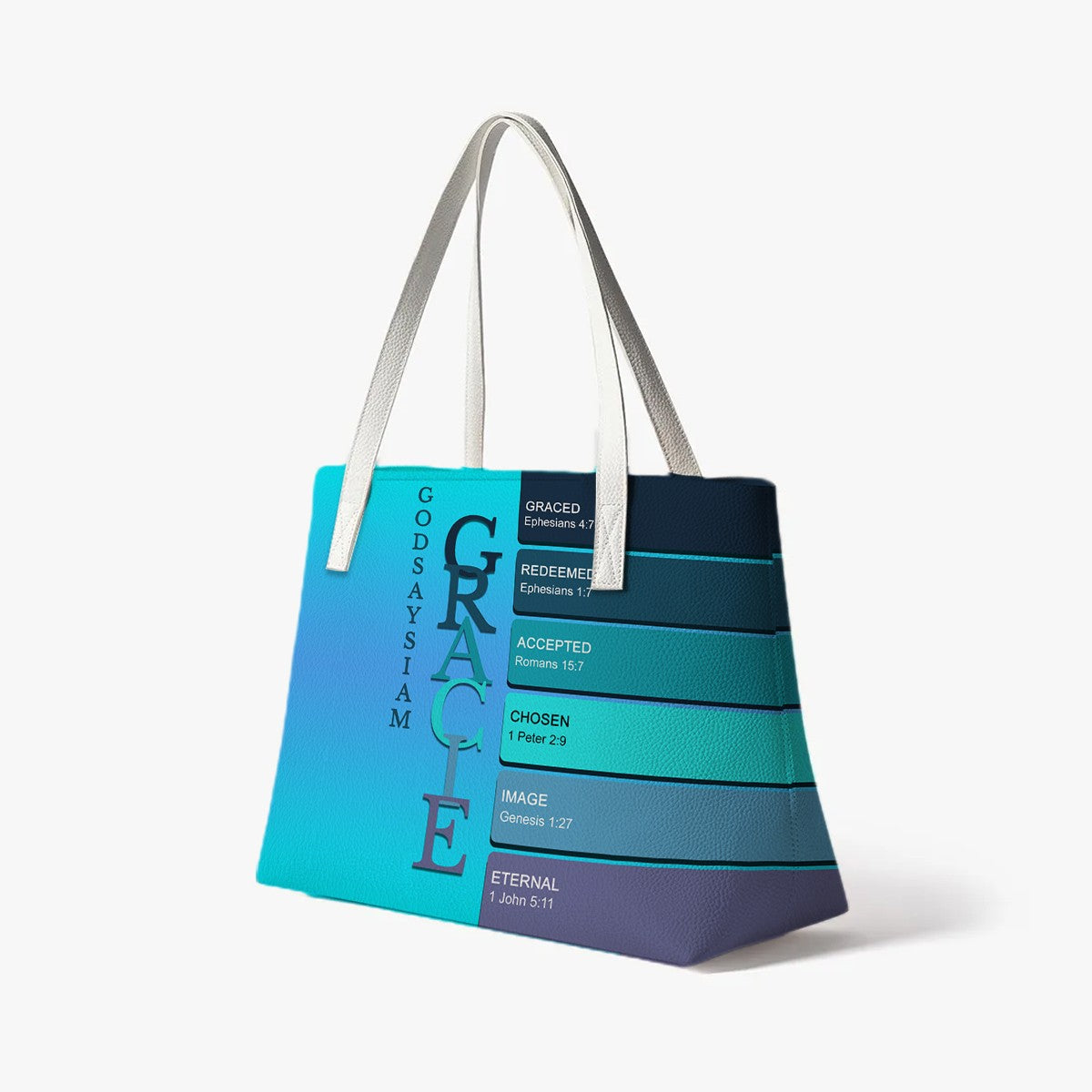 Personalized Christian Tote Bag – God Says I Am Custom Name & Color with Bible Verses – Christian apparel for women