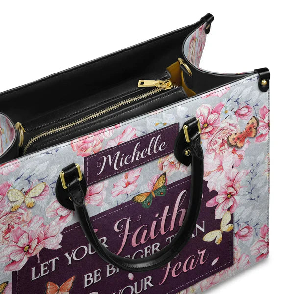 Christianartbag Handbags Let Your Faith Be Bigger Than Your Fear Handbag Design – Christian apparel for women – Leather TOTE 